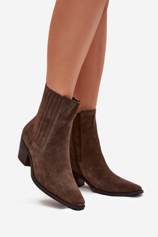 Women's Suede Ankle Boots With Heel Insulated Khaki Arelia Women's Suede Ankle Boots With Heel Insulated Khaki Arelia