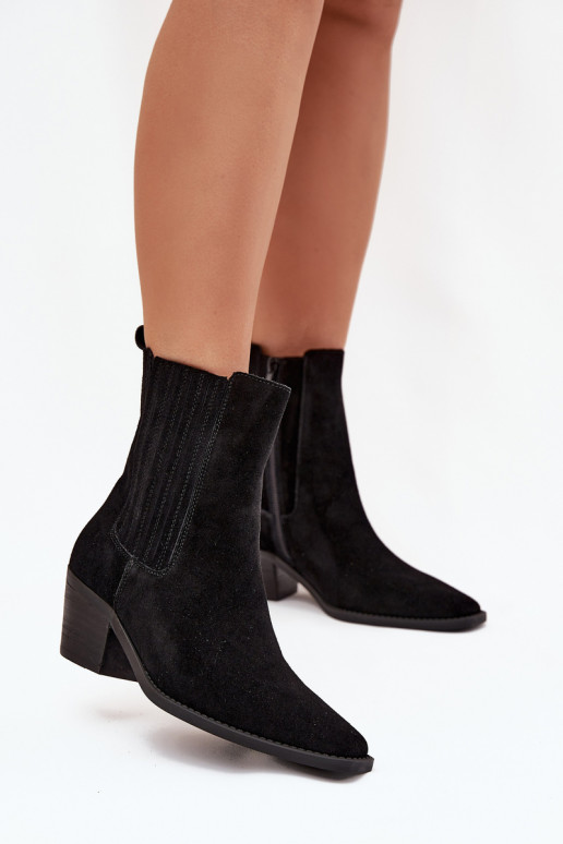 Women's Suede Ankle Boots With Heel Insulated Black Arelia Women's Suede Ankle Boots With Heel Insulated Black Arelia
