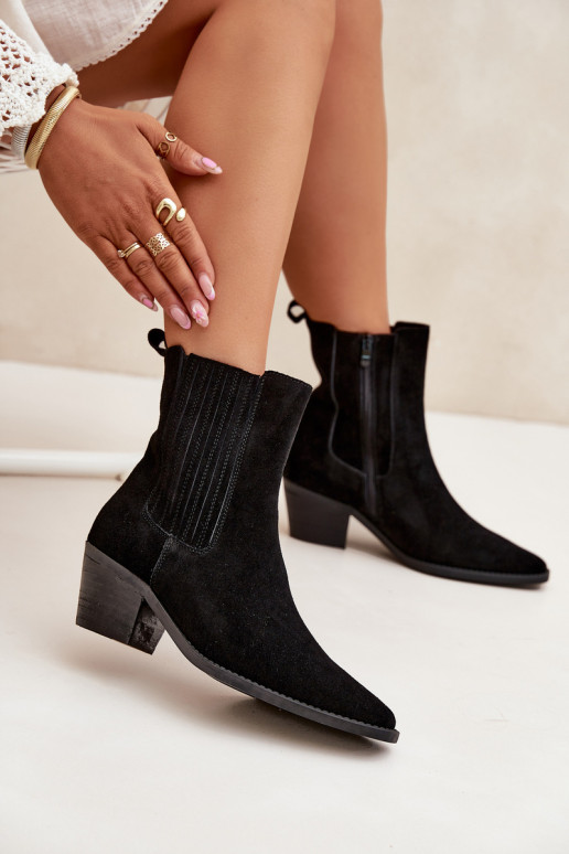 Women's Suede Ankle Boots With Heel Insulated Black Arelia Women's Suede Ankle Boots With Heel Insulated Black Arelia