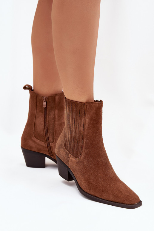 Suede Women's Ankle Boots On Heels Insulated Camel Arelia