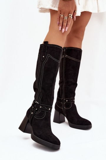 Insulated Women's Heeled Boots With Stitching Black Alessara 2