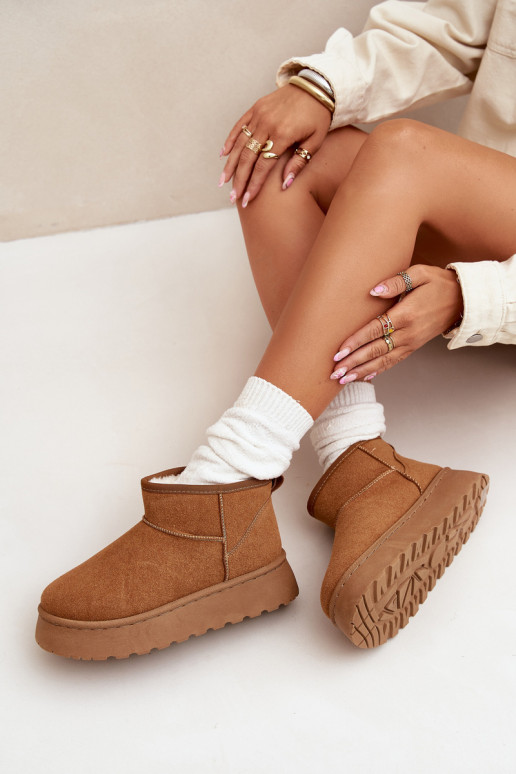 Women's Snow Boots On Platform Insulated With Fur Camel Vesirae