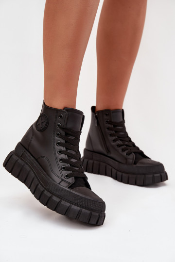 Insulated High Women's Sneakers On Platform Zipper Black Sarira