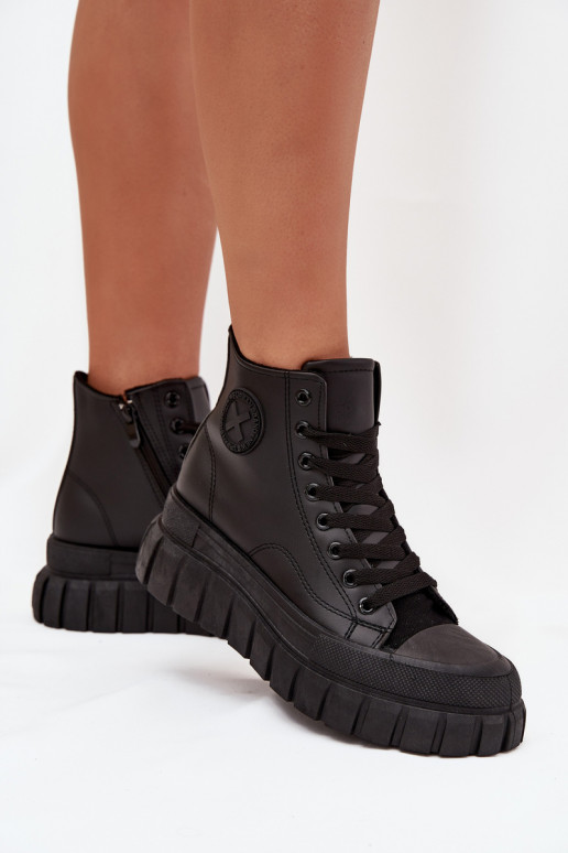 Insulated High Women's Sneakers On Platform Zipper Black Sarira