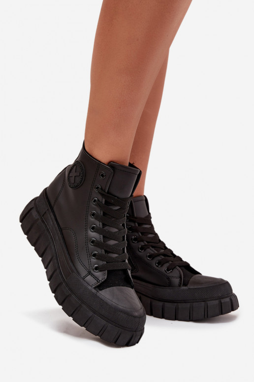 Ocieplane Wysokie Trampki Damskie Na Platformie Zamek Czarne Sarira Ocieplane Wysokie Trampki Damskie Na Platformie Zamek Czarne Sarira