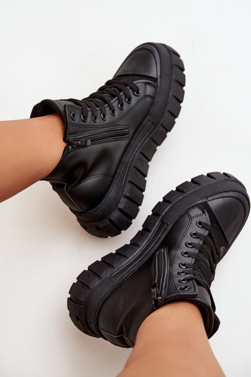 Insulated High Women's Sneakers On Platform Zipper Black Sarira