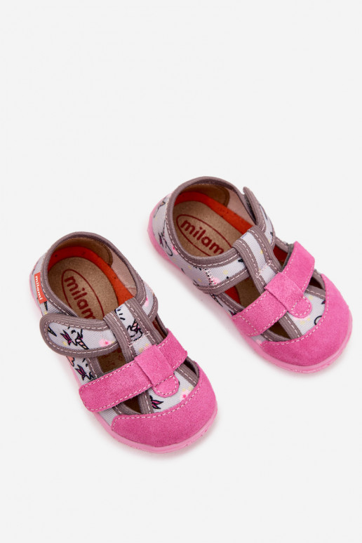 Children's slippers Milami with Velcro in unicorns gray-pink Reathiana Children's slippers Milami with Velcro in unicorns gray-pink Reathiana