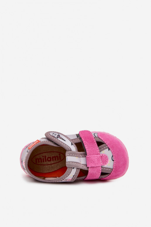 Children's slippers Milami with Velcro in unicorns gray-pink Reathiana Children's slippers Milami with Velcro in unicorns gray-pink Reathiana