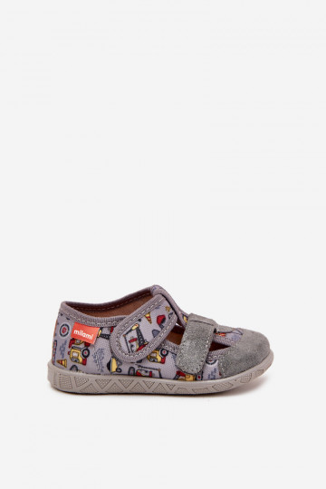 Children's Slippers Milami With Velcro Grey Vehicles Reathiana 2