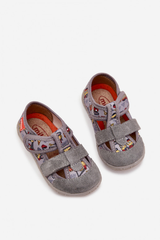 Children's Slippers Milami With Velcro Grey Vehicles Reathiana