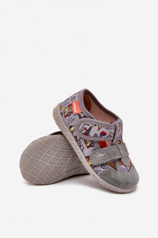 Children's Slippers Milami With Velcro Grey Vehicles Reathiana