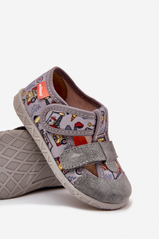 Children's Slippers Milami With Velcro Grey Vehicles Reathiana