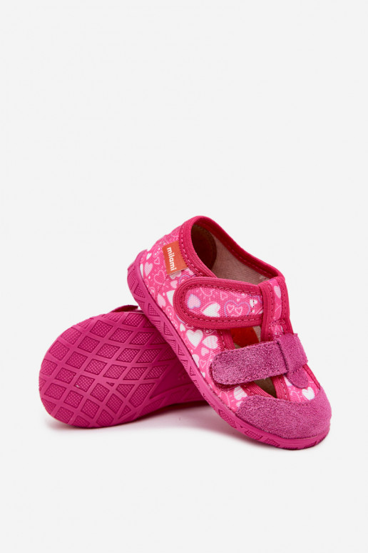 Slippers Milami Children's With Velcro In Hearts Pink Reathiana