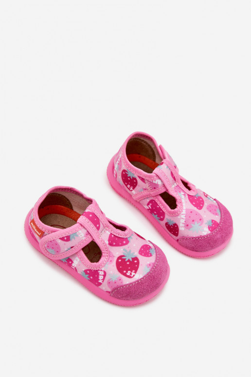 Slippers Milami Children's Elastic With Velcro In Strawberries Pink Ambette