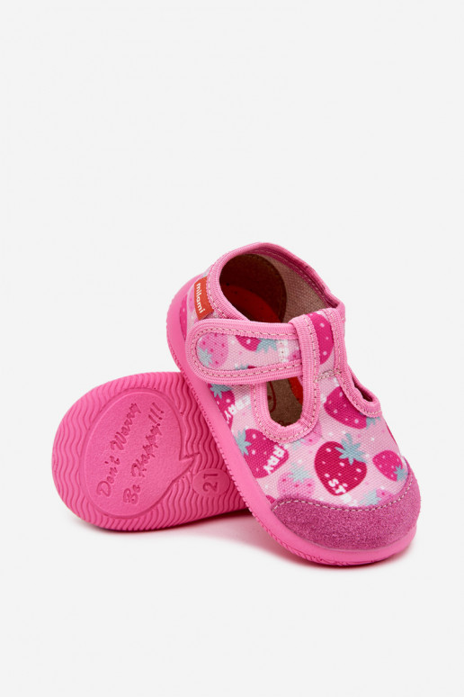 Slippers Milami Children's Elastic With Velcro In Strawberries Pink Ambette