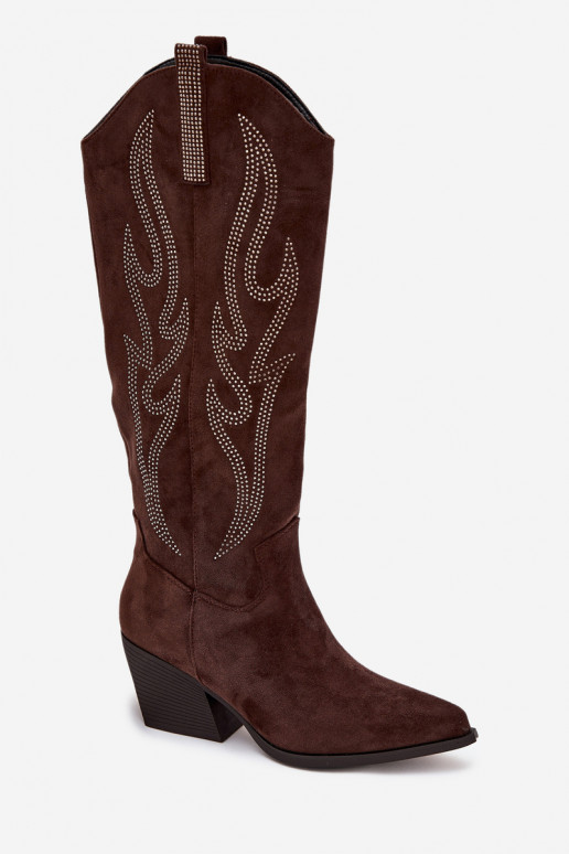 Women's Cowboy Boots With Decoration On Heel Chocolate Jovina