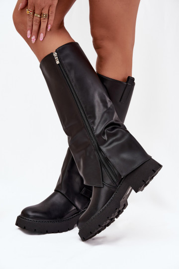 Insulated boots with folded shaft and buckle black Fiorae 2