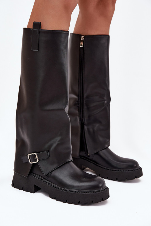 Insulated boots with folded shaft and buckle black Fiorae