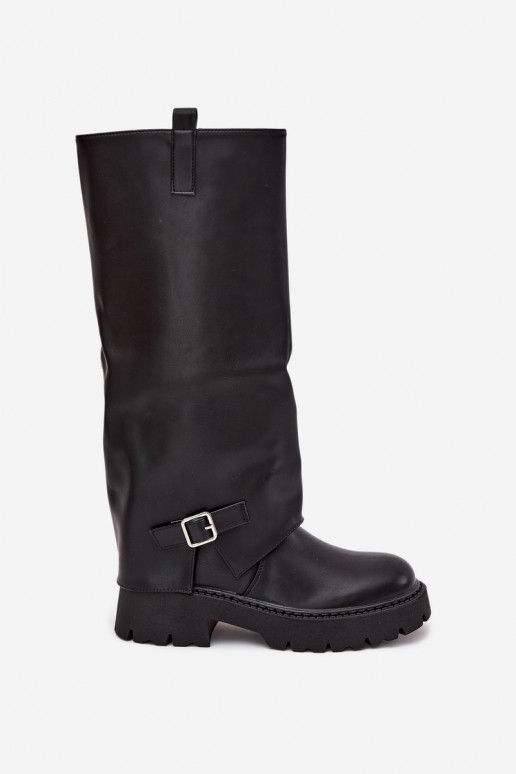 Insulated boots with folded shaft and buckle black Fiorae