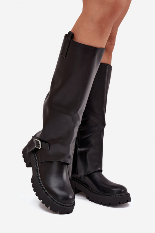 Insulated boots with folded shaft and buckle black Fiorae