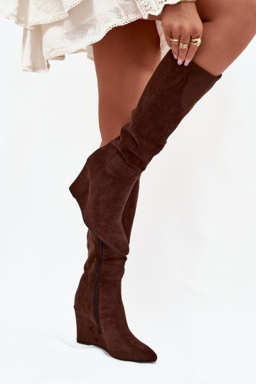 Warm ladies wedge boots chocolate Rosina 2