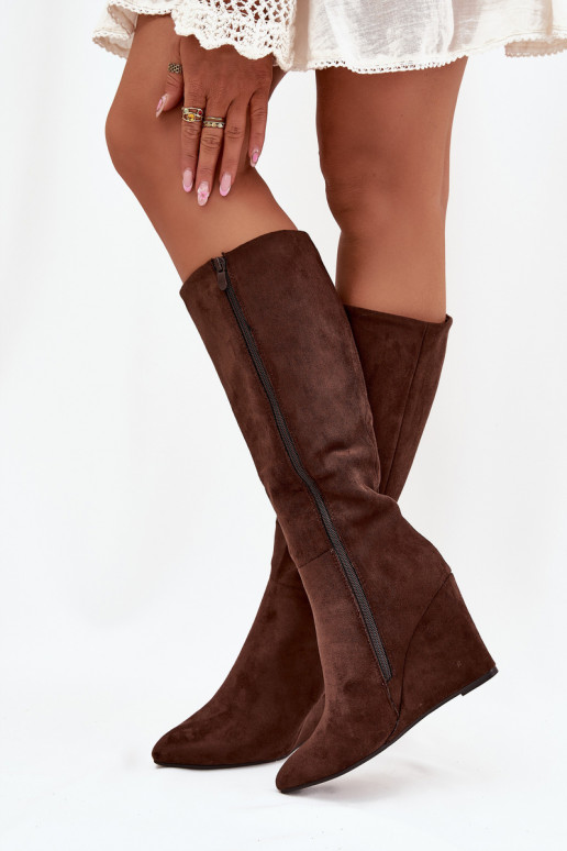 Warm ladies wedge boots chocolate Rosina