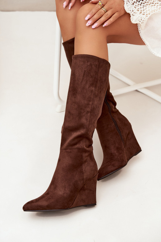 Warm ladies wedge boots chocolate Rosina