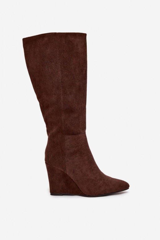 Warm ladies wedge boots chocolate Rosina