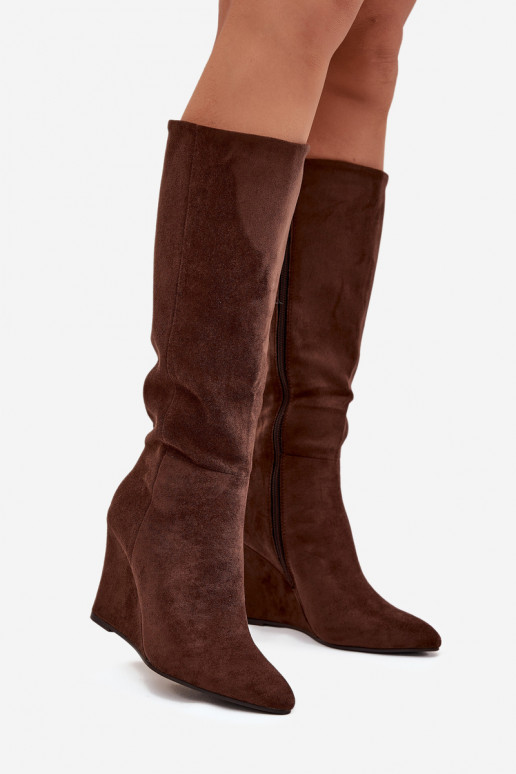 Warm ladies wedge boots chocolate Rosina
