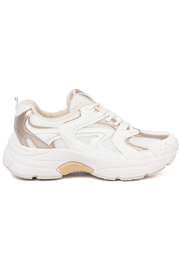 Białe sneakersy z beżowo-złotymi wstawkami 2