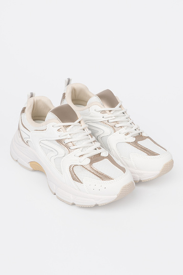 Białe sneakersy z beżowo-złotymi wstawkami