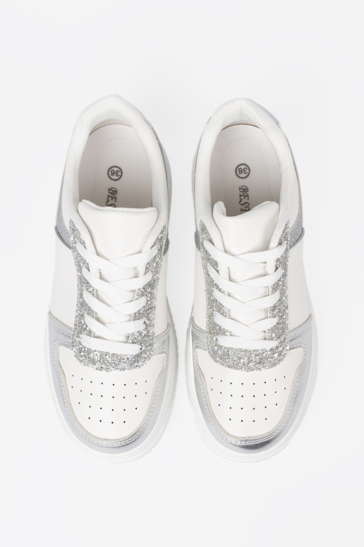 INhite silver Sneakers z połyskującymi detalami