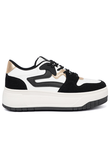 Czarno białe sneakersy ze złotymi detalami 2