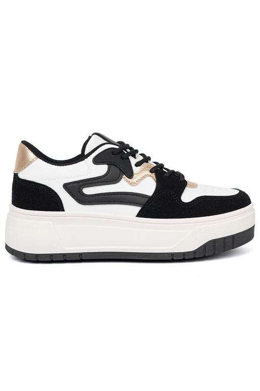 Black and Inhite color Sneakers ze goldenmi detalami