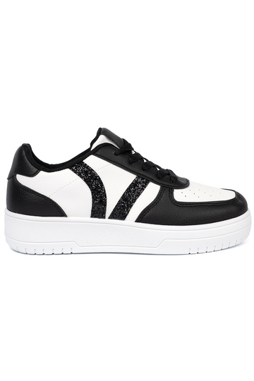 Stylowe czarno-białe sneakersy z brokatowymi wstawkami 2