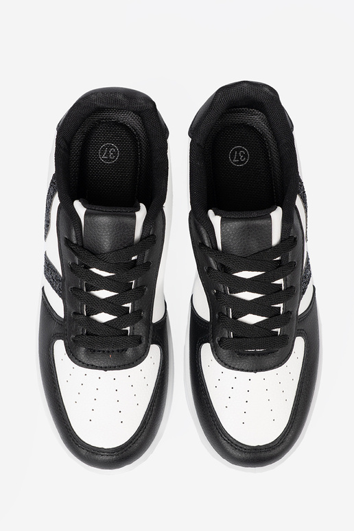 Stylowe czarno-białe sneakersy z brokatowymi wstawkami