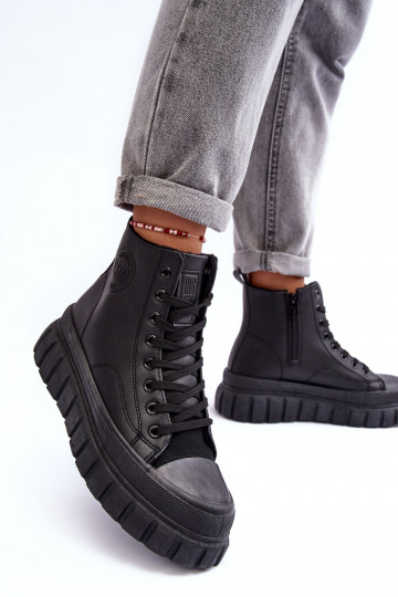 Leather Lined Zip-Up Sneakers Big Star MM274625 Black