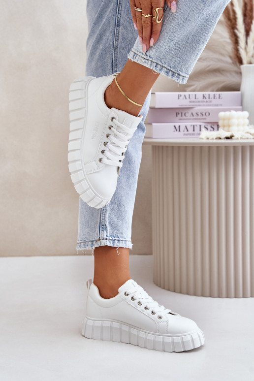 Ocieplane Sneakersy Damskie Big Star MM274616 Białe