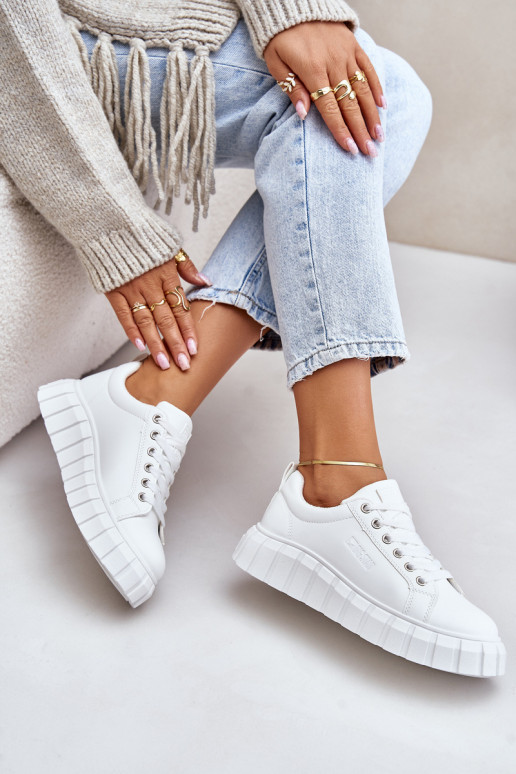 Ocieplane Sneakersy Damskie Big Star MM274616 Białe