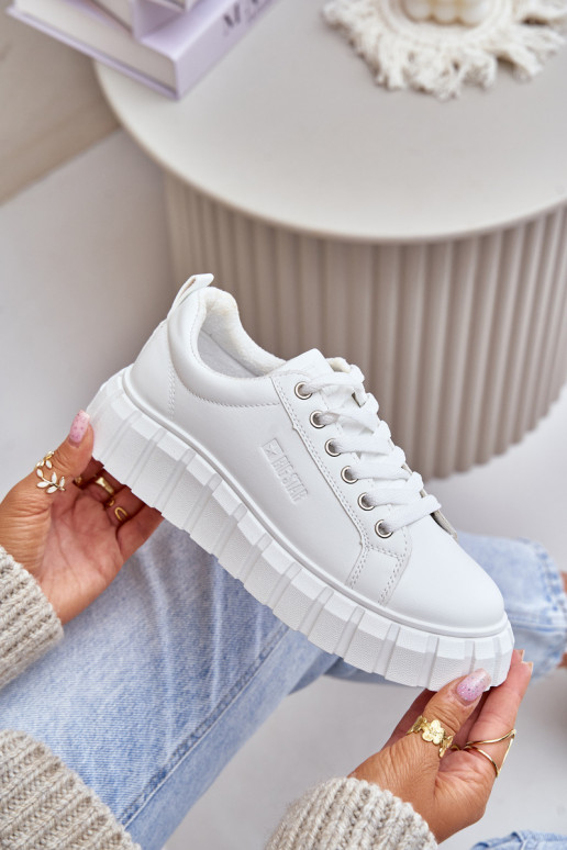 Ocieplane Sneakersy Damskie Big Star MM274616 Białe