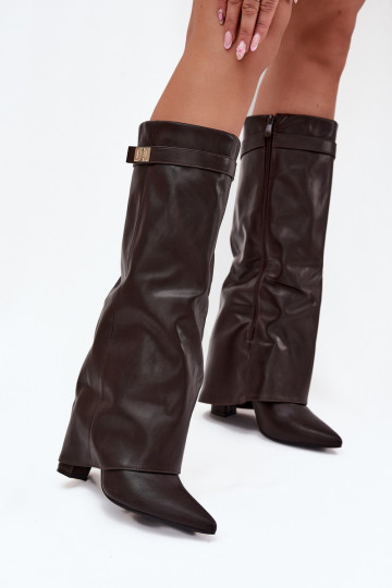 Women's Heeled Boots With Folded Shaft And Golden Detail Chocolate Diorna 2