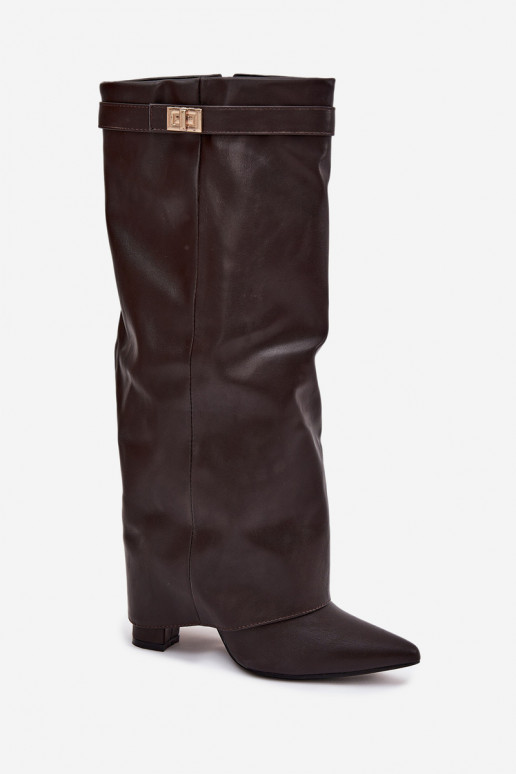 Women's Heeled Boots With Folded Shaft And Golden Detail Chocolate Diorna Women's Heeled Boots With Folded Shaft And Golden Detail Chocolate Diorna
