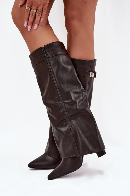 Women's Heeled Boots With Folded Shaft And Golden Detail Chocolate Diorna Women's Heeled Boots With Folded Shaft And Golden Detail Chocolate Diorna