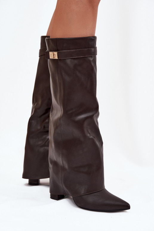 Women's Heeled Boots With Folded Shaft And Golden Detail Chocolate Diorna Women's Heeled Boots With Folded Shaft And Golden Detail Chocolate Diorna