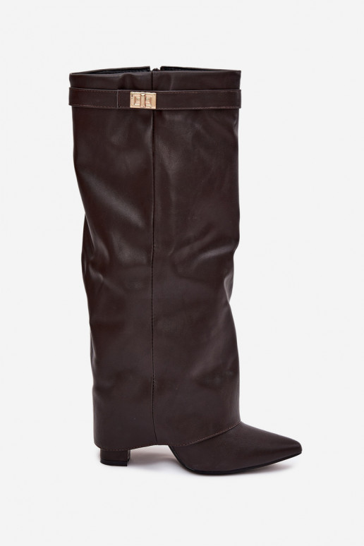 Women's Heeled Boots With Folded Shaft And Golden Detail Chocolate Diorna Women's Heeled Boots With Folded Shaft And Golden Detail Chocolate Diorna