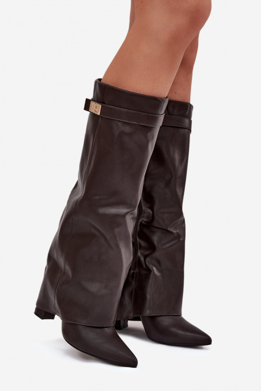 Women's Heeled Boots With Folded Shaft And Golden Detail Chocolate Diorna Women's Heeled Boots With Folded Shaft And Golden Detail Chocolate Diorna