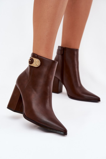 Women s heeled boots with gold detail chocolate Tharina 2