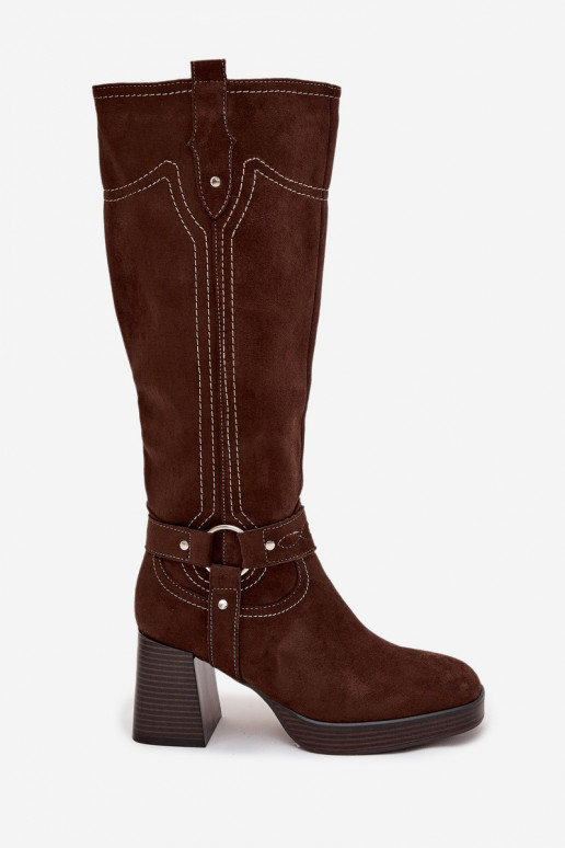 Warm women's heeled boots with stitching chocolate Alessara Warm women's heeled boots with stitching chocolate Alessara