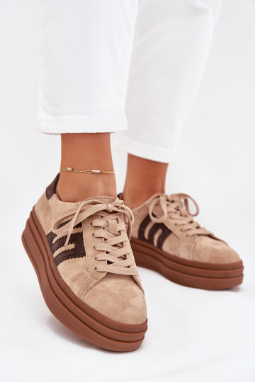 Women's Platform Sneakers Made of Natural Suede Beige Eldira 2