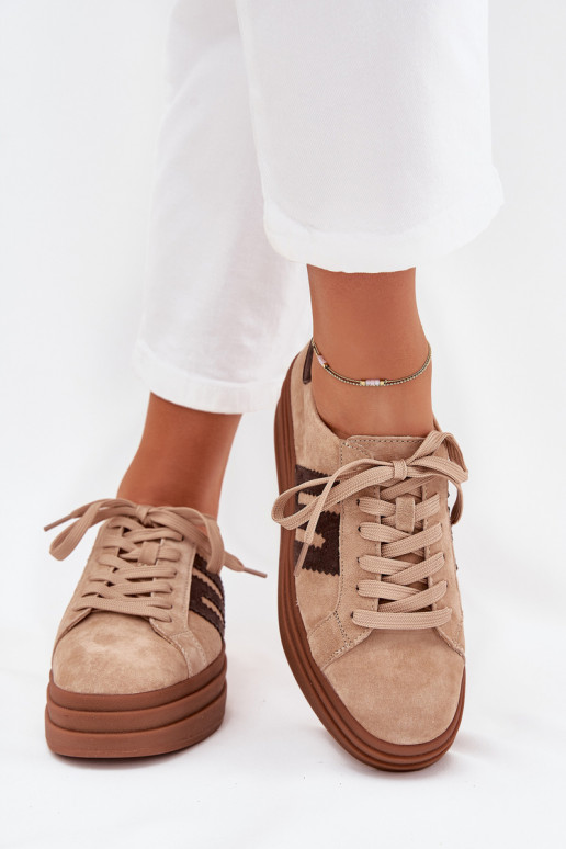 Women's Platform Sneakers Made of Natural Suede Beige Eldira